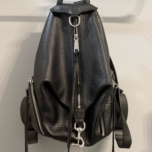 Rebecca Minkoff Julian Black pebbled Leather Backpack with Silver Accents - Picture 3 of 12